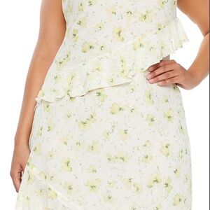 Forever 21 Sweet Ruffle Floral Midi Dress in White and Pale Yellow Sz 3xl